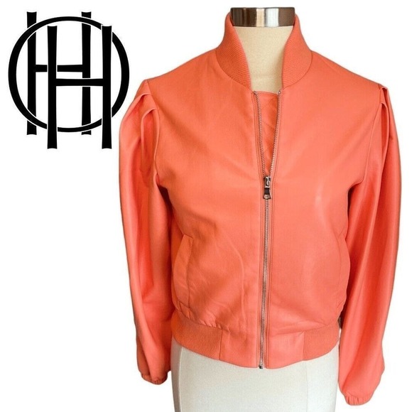 NWT House Of Harlow Vegan Leather Coral Bomber Jacket - SMALL.‎ MSRP $349 - Picture 1 of 7